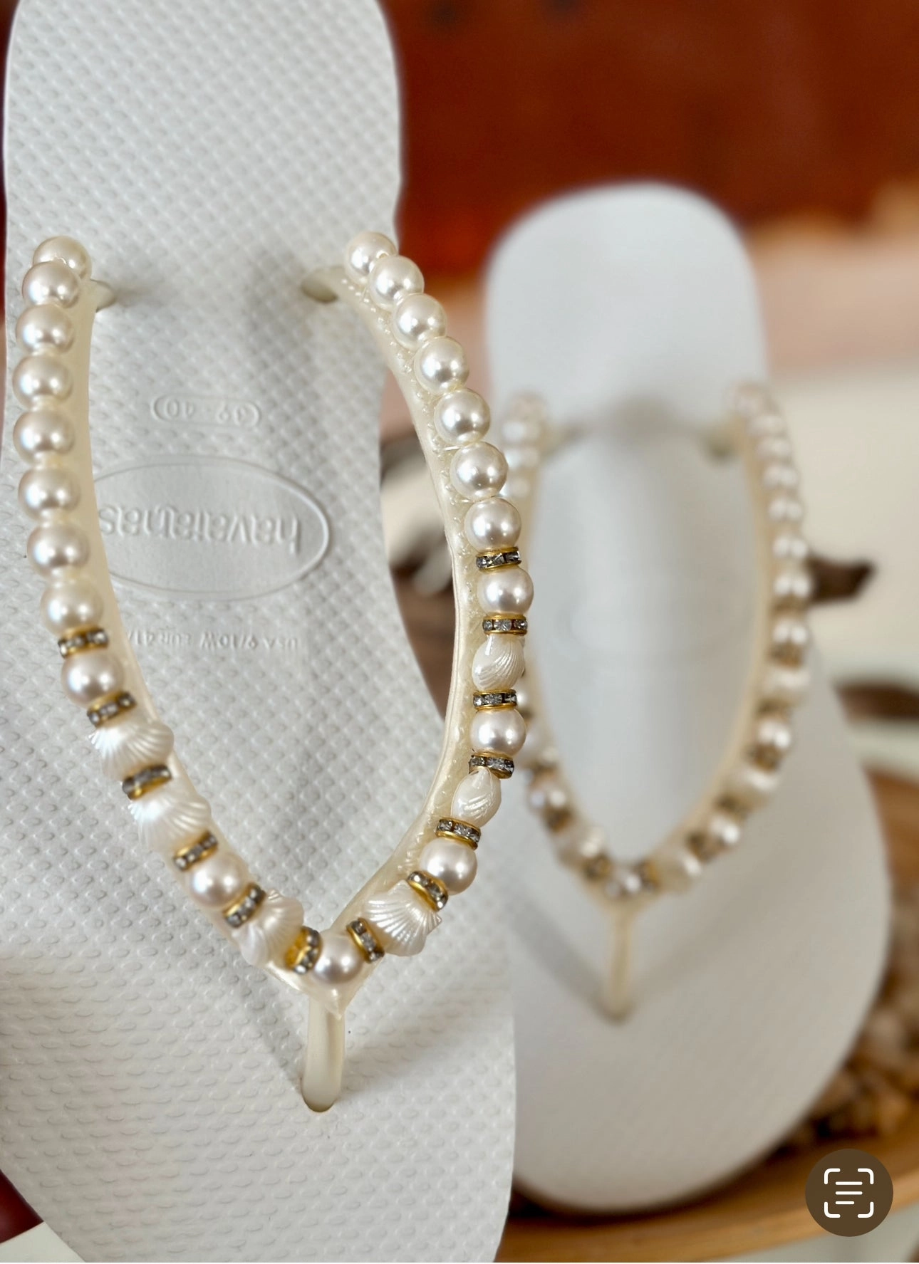 Surfboard Flip Flops Beach Wedding Flip Flop Shell Pearl Handmade Sandal White Sole Lightweight Summer Coastal Bride Look Elegant Seaside Ocean Inspired