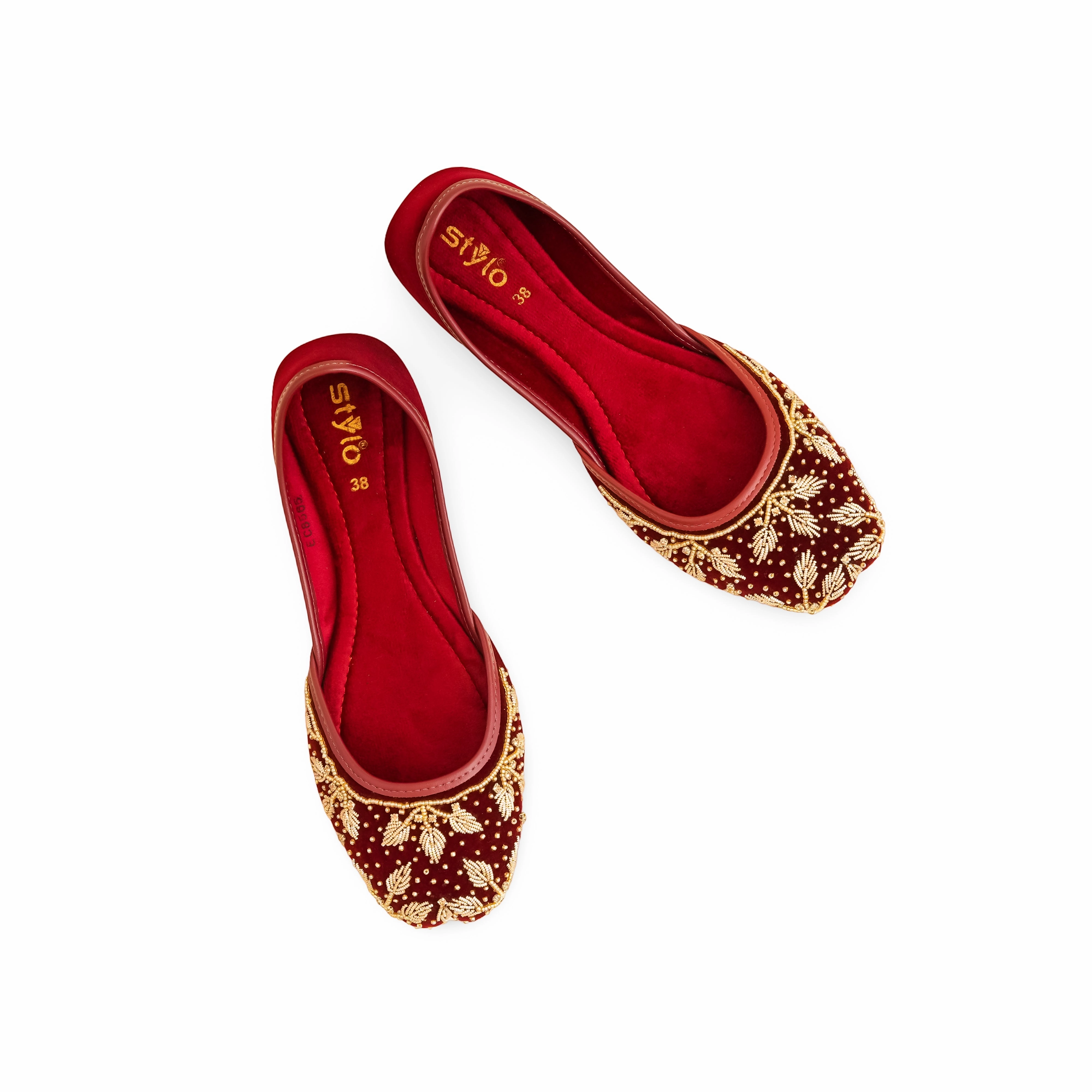 Maroon Fancy Khusa EC8565 Brown Leather Flat Shoes