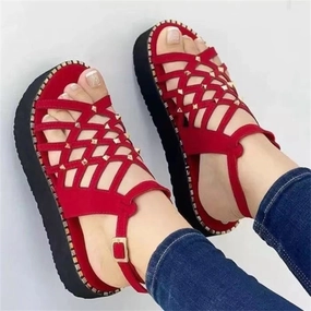 Best Sandals For Beach Women Retro Thick-Bottomed Wedge Cross Straps Hollowed PU Sandals
