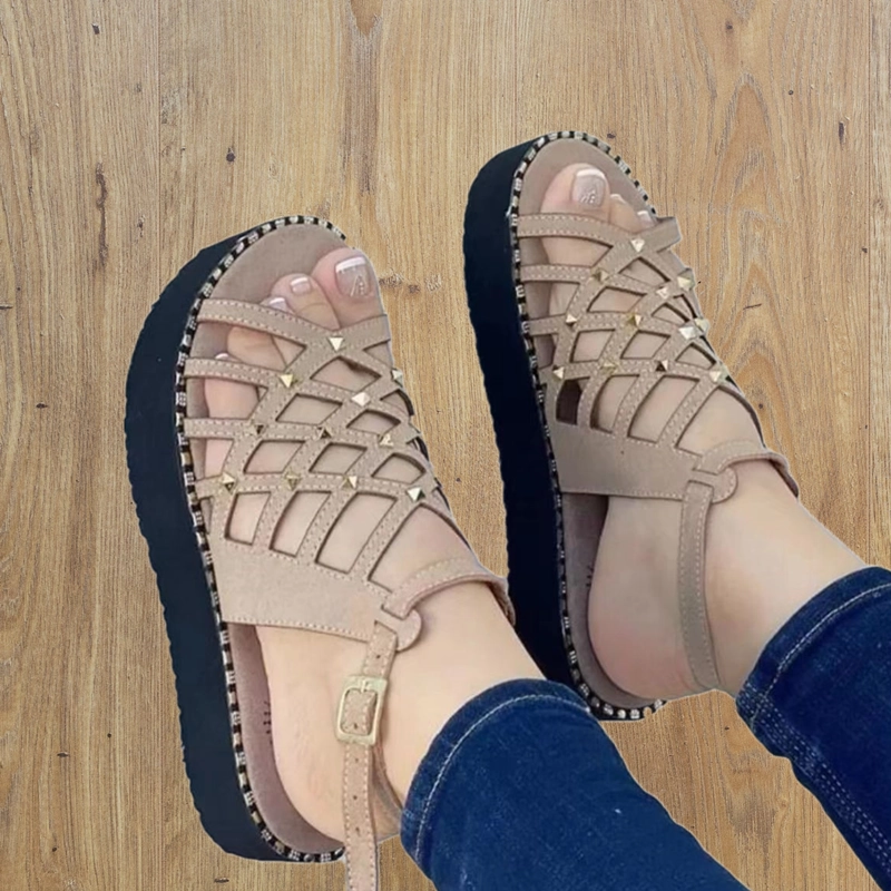 Alo Sandals Women Retro Thick-Bottomed Wedge Cross Straps Hollowed PU Sandals