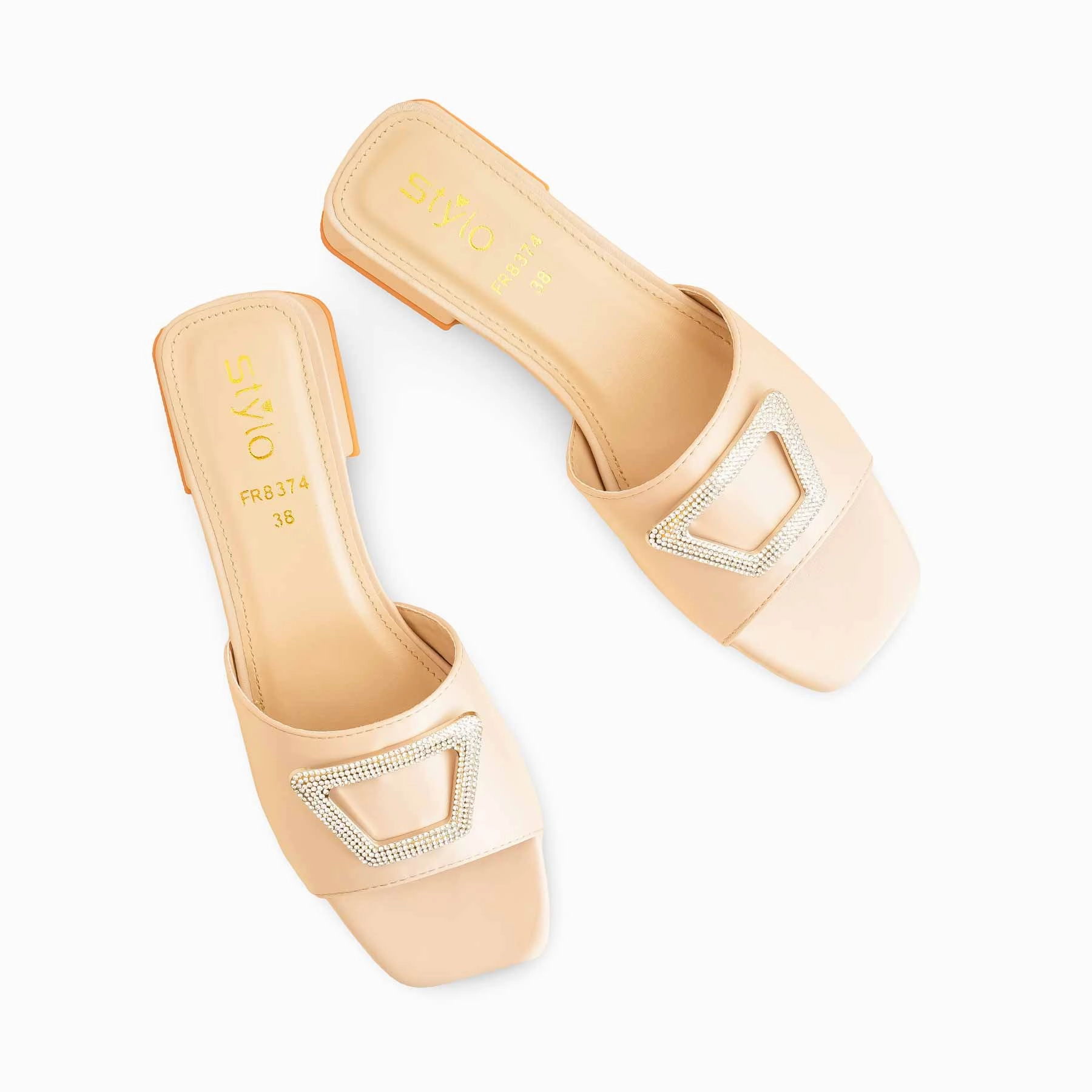 Buckle Slide Sandals Cream Formal Slipper For Ladies FR8374