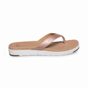 UGG Lorrie Metallic Rose Gold Flip Flops - Women's Flip Flops With Suede Footbed