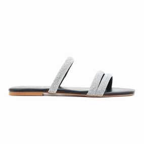 Black Fancy Slipper FN7542 Flat Sole Shoe