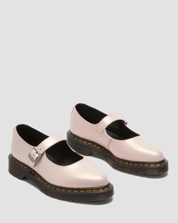 Dr. Martens Elphie Mary Jane Shoe - Powder Pink / Gold Shift Leather Comfortable Shoes To Wear With Dresses