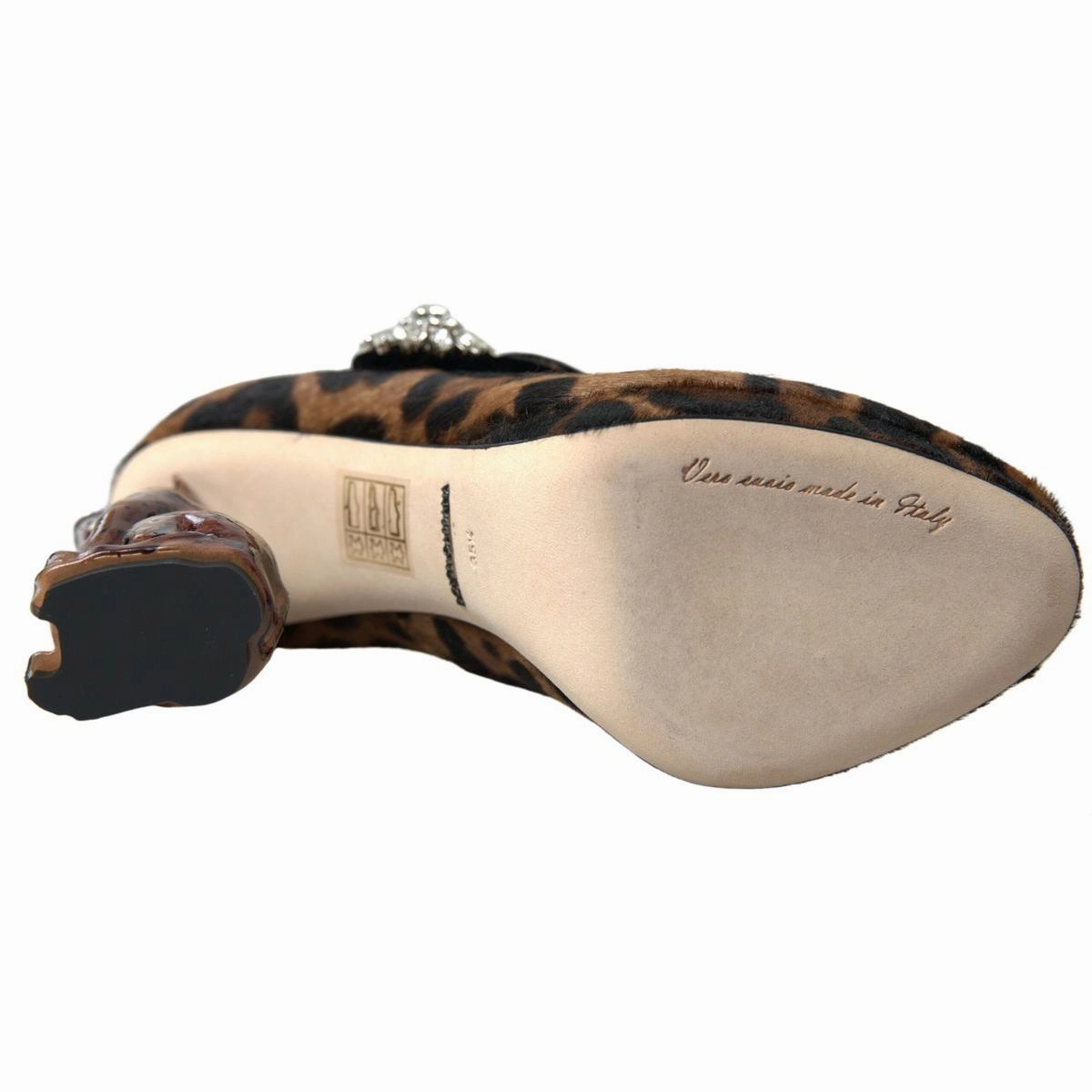 Dolce & Gabbana Black Brown Calf Leopard Heel Mary Jane Pump Shoes Ugg Jelly Sandals