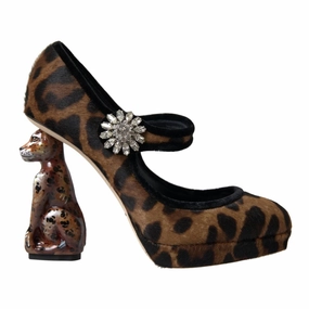 At Zara Dolce & Gabbana Black Brown Calf Leopard Heel Mary Jane Pump Shoes