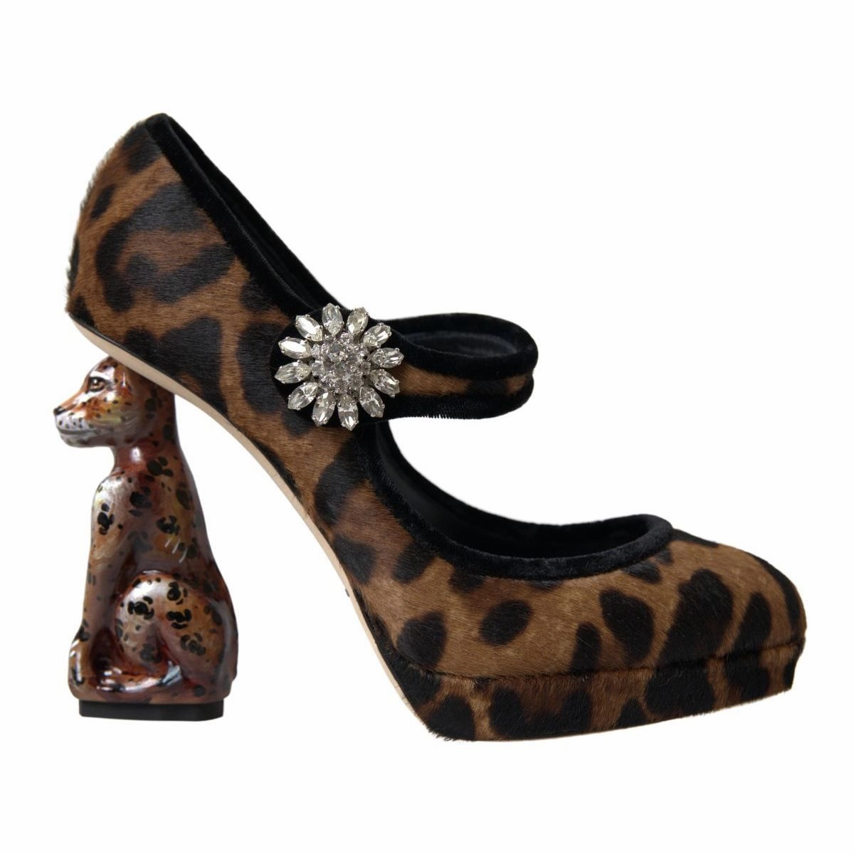Steel Toe Sandals Dolce & Gabbana Black Brown Calf Leopard Heel Mary Jane Pump Shoes