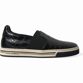 Dolce & Gabbana Black Croc Exotic Leather Sneakers Shoes Best Support Tennis Shoes For Flat Feet