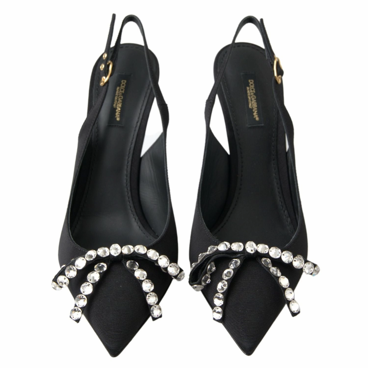 Dolce & Gabbana Black Crystal Embellished Slingback Heel Shoes Strappy Sandals Flat