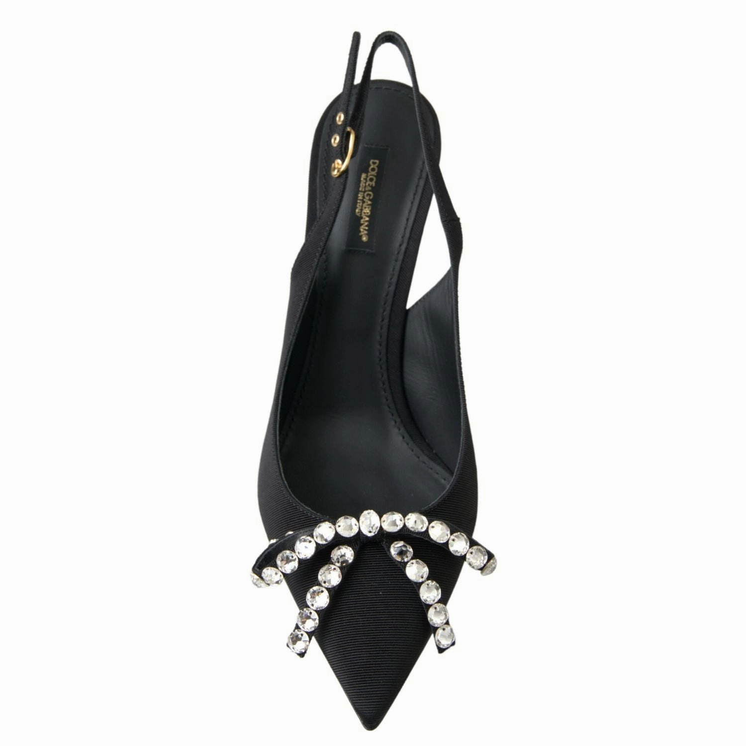 Dolce & Gabbana Black Crystal Embellished Slingback Heel Shoes Sandals With Closed Toe