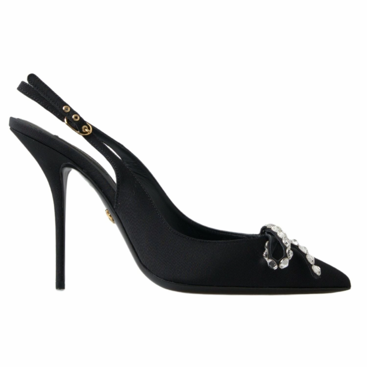 Dolce & Gabbana Black Crystal Embellished Slingback Heel Shoes Active Sandals