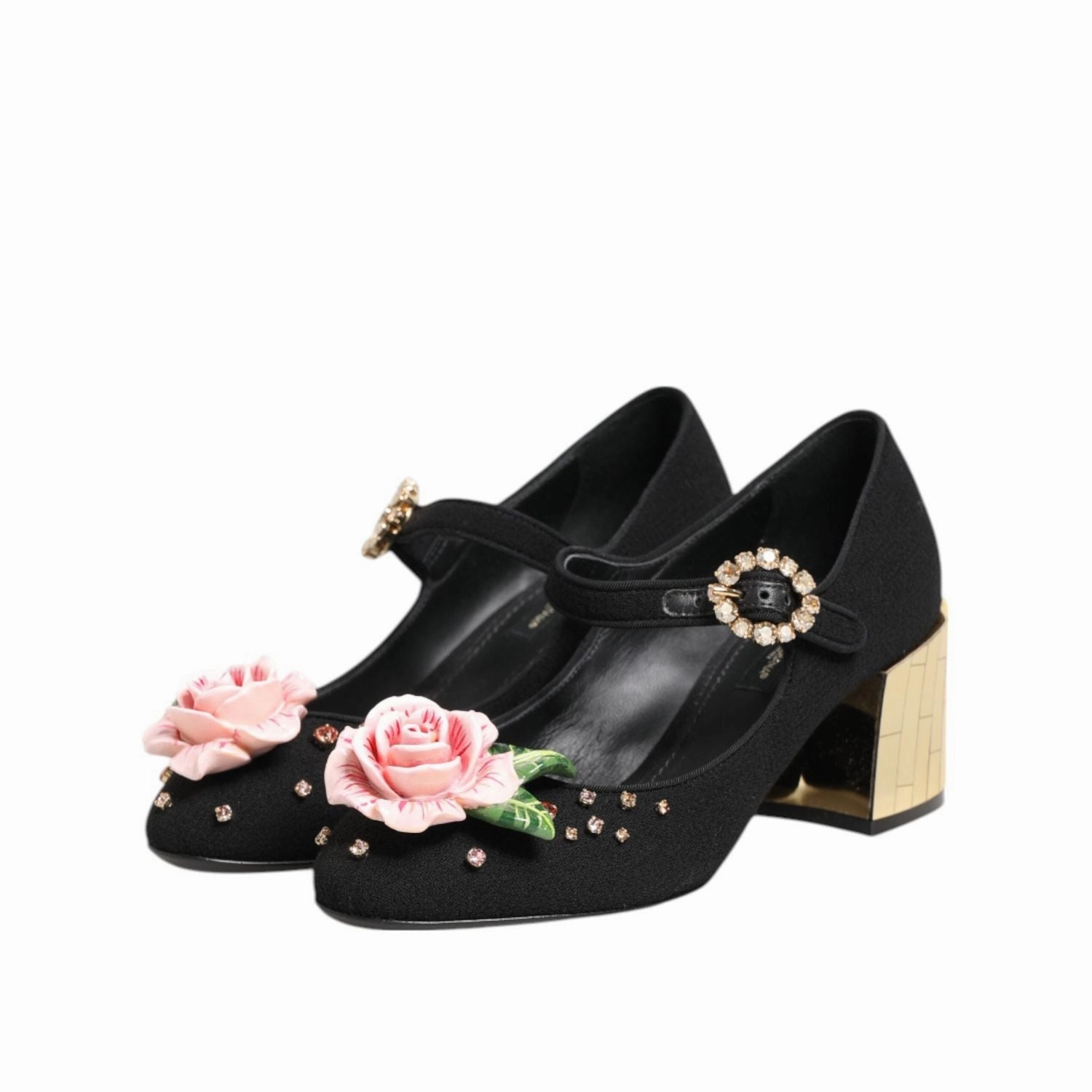 Dolce & Gabbana Black Flower Crystal Embellished Mary Jane Shoes Discount Sandals