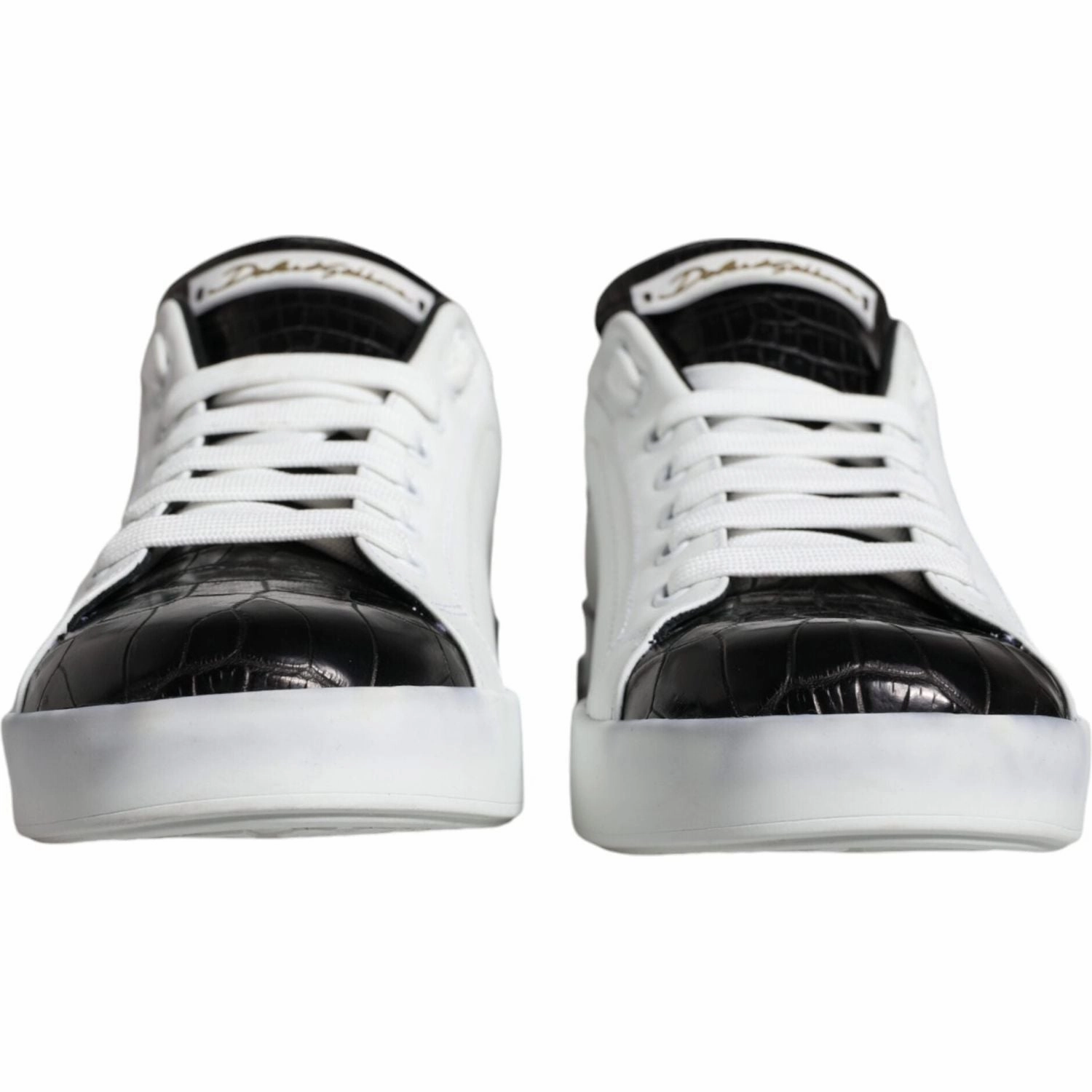 Dolce & Gabbana Black Leather Logo Portofino Sneaker Shoes Closed In Flat Shoes