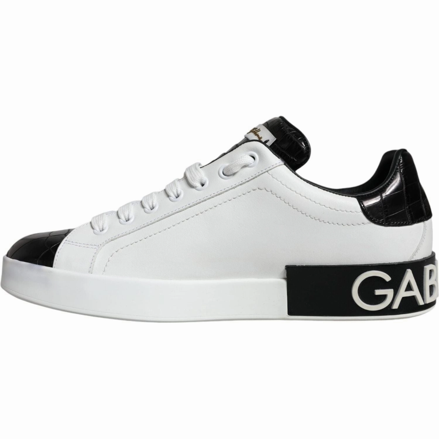 Fashionable Shoes For Flat Feet Dolce & Gabbana Black Leather Logo Portofino Sneaker Shoes
