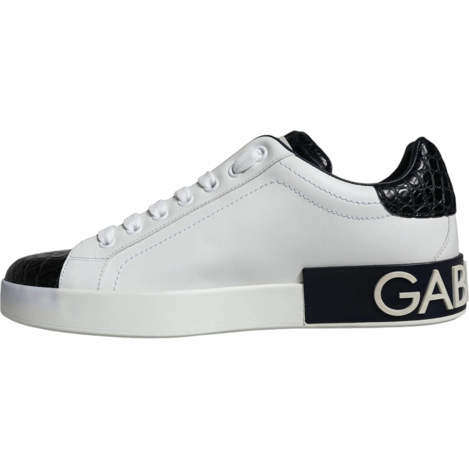 Flat Shoes Simple Dolce & Gabbana Black Leather Logo Portofino Sneaker Shoes