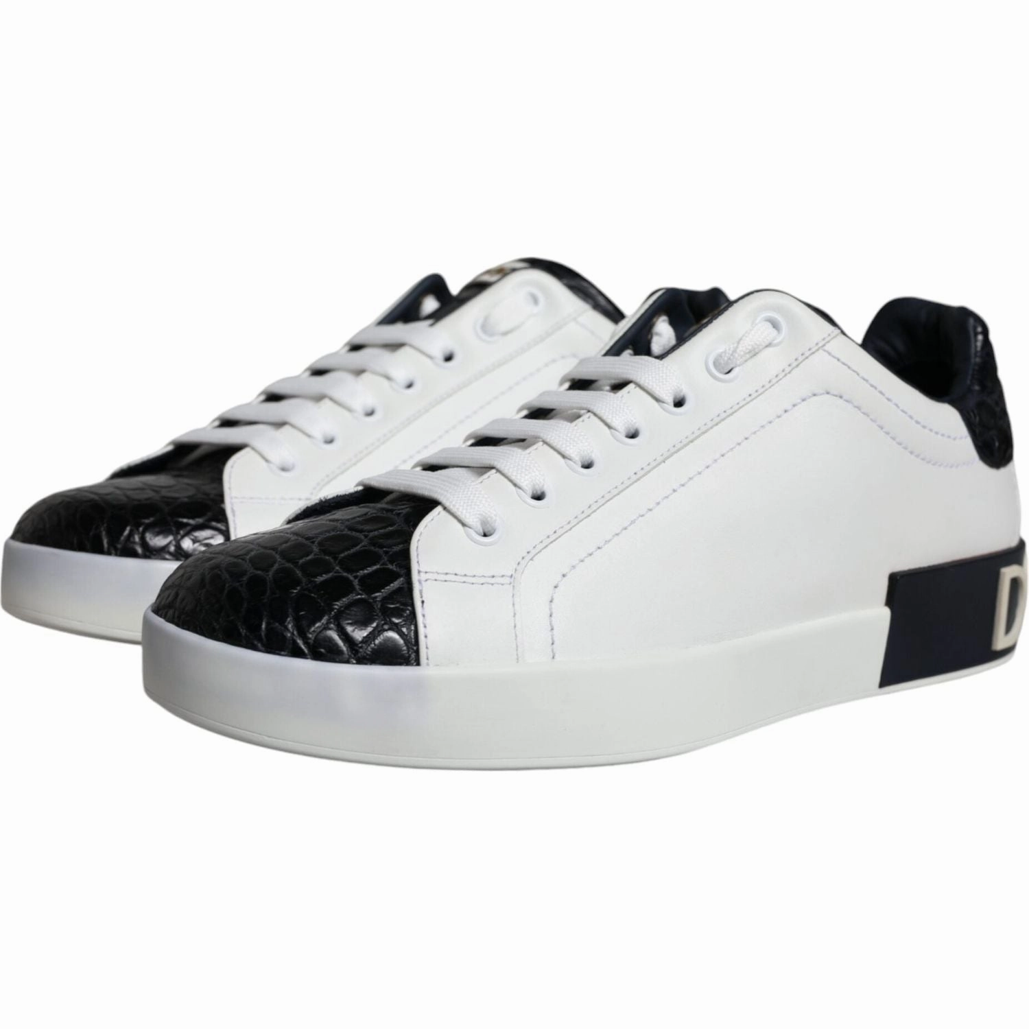Dressing Shoes Dolce & Gabbana Black Leather Logo Portofino Sneaker Shoes