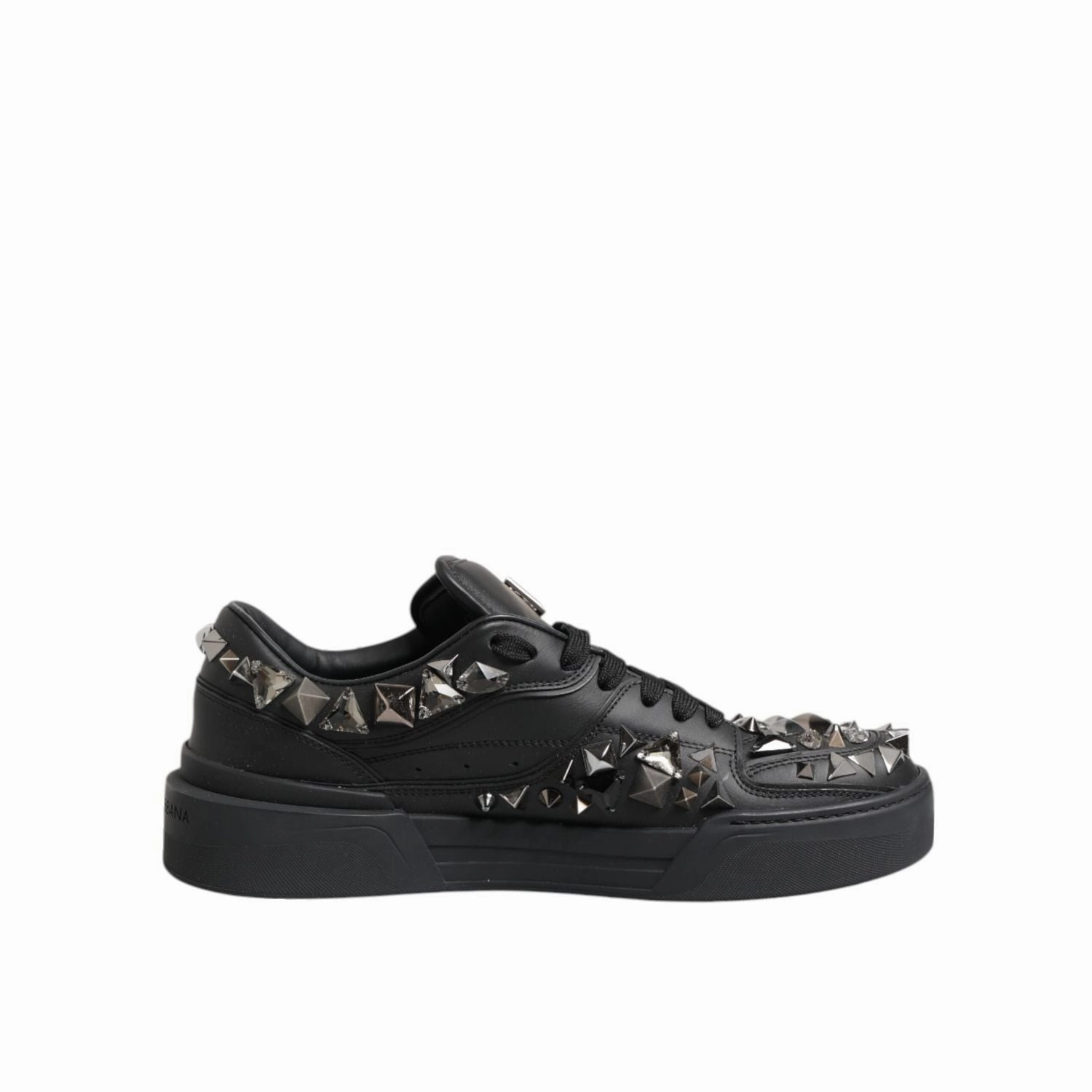 Dolce & Gabbana Black Leather Studded Low Top Sneakers Shoes Cadillac Sneakers