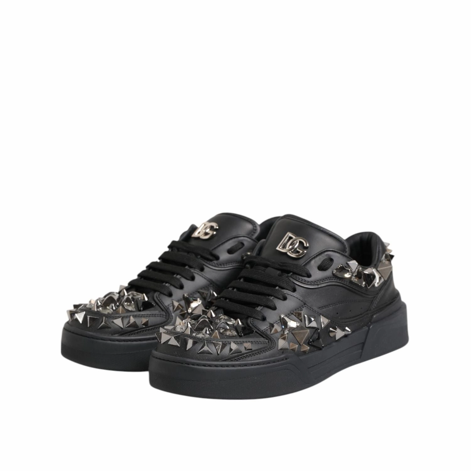Durant Sneakers Dolce & Gabbana Black Leather Studded Low Top Sneakers Shoes
