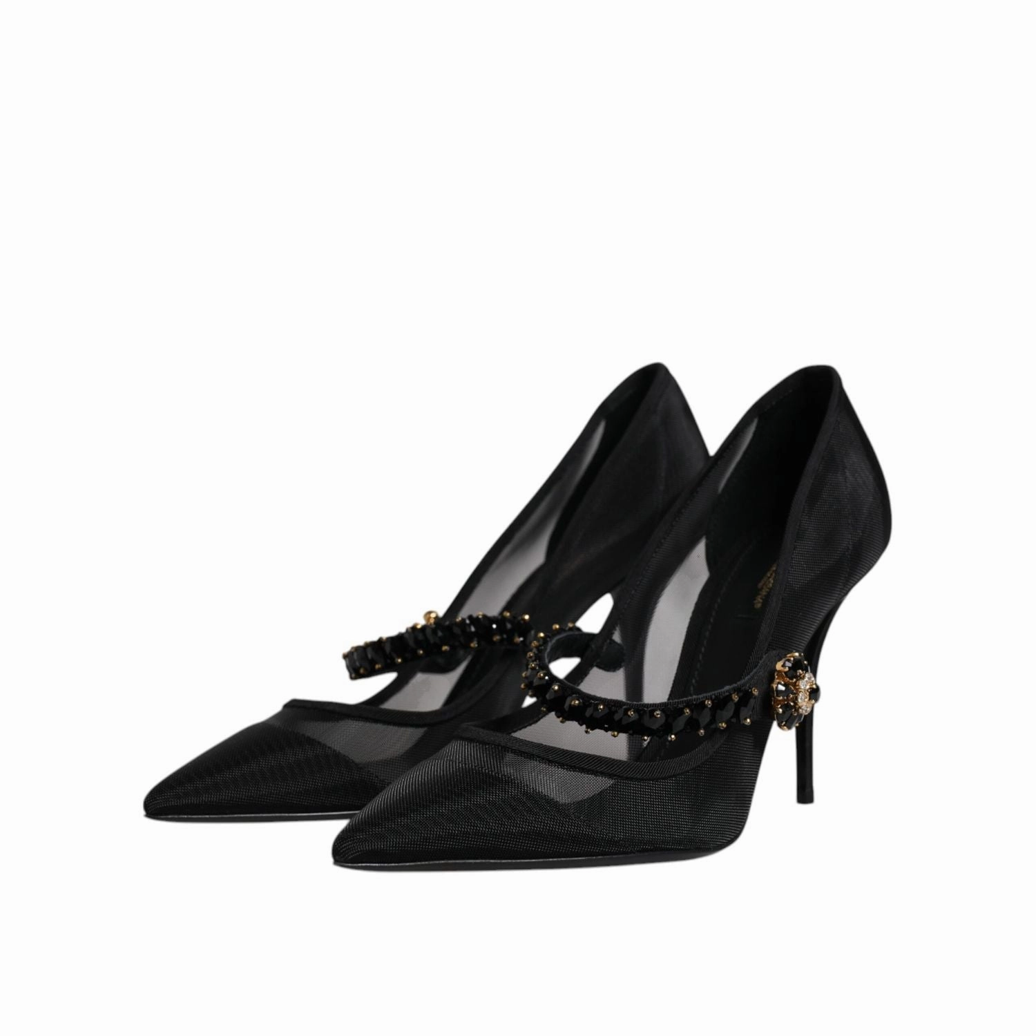 Dolce & Gabbana Black Mesh Mary Jane Crystal Heel Pump Shoes Running Shoe Shoes