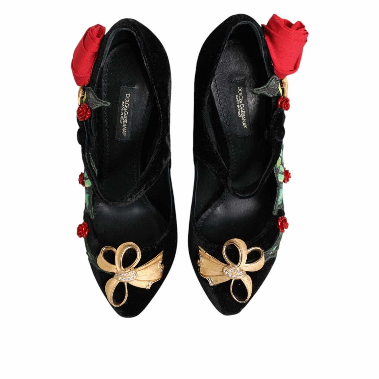 Dolce & Gabbana Black Roses Crystal Brooch Mary Jane Shoes Royal Plantation Sandals