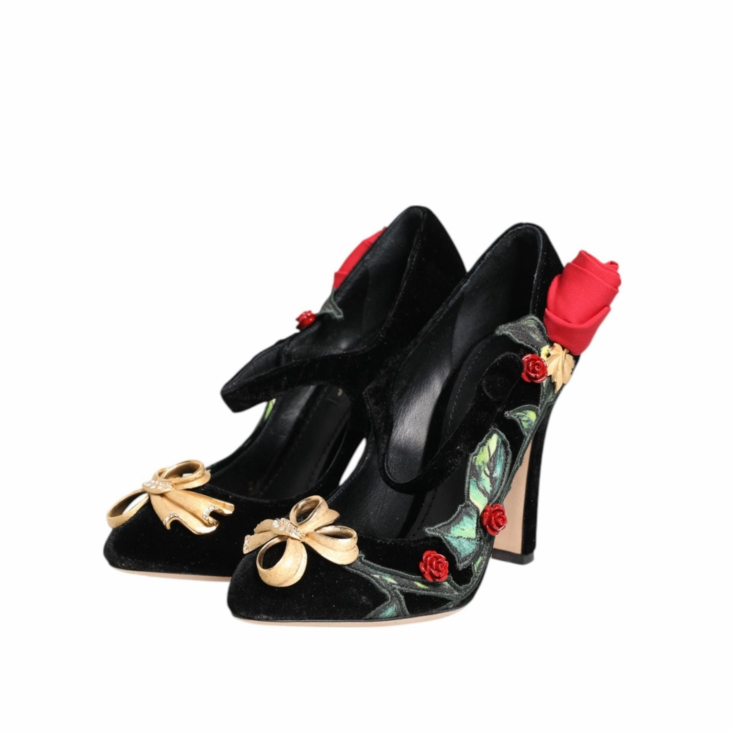 Strappy Casual Slip-on Flat Sandals Dolce & Gabbana Black Roses Crystal Brooch Mary Jane Shoes
