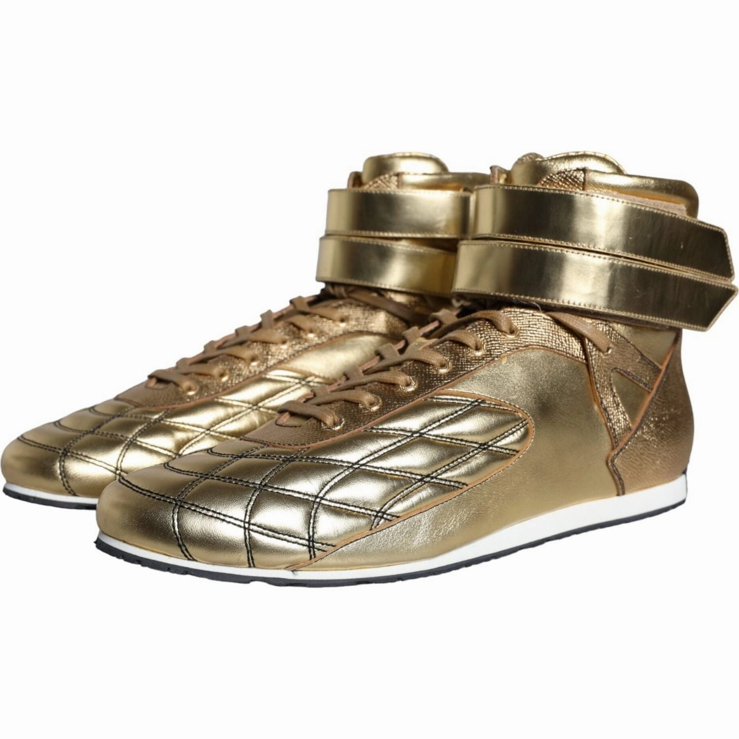 Dolce & Gabbana Gold Leather Sartoria High Top Sneakers Shoes Best Workout Shoes For Flat Feet