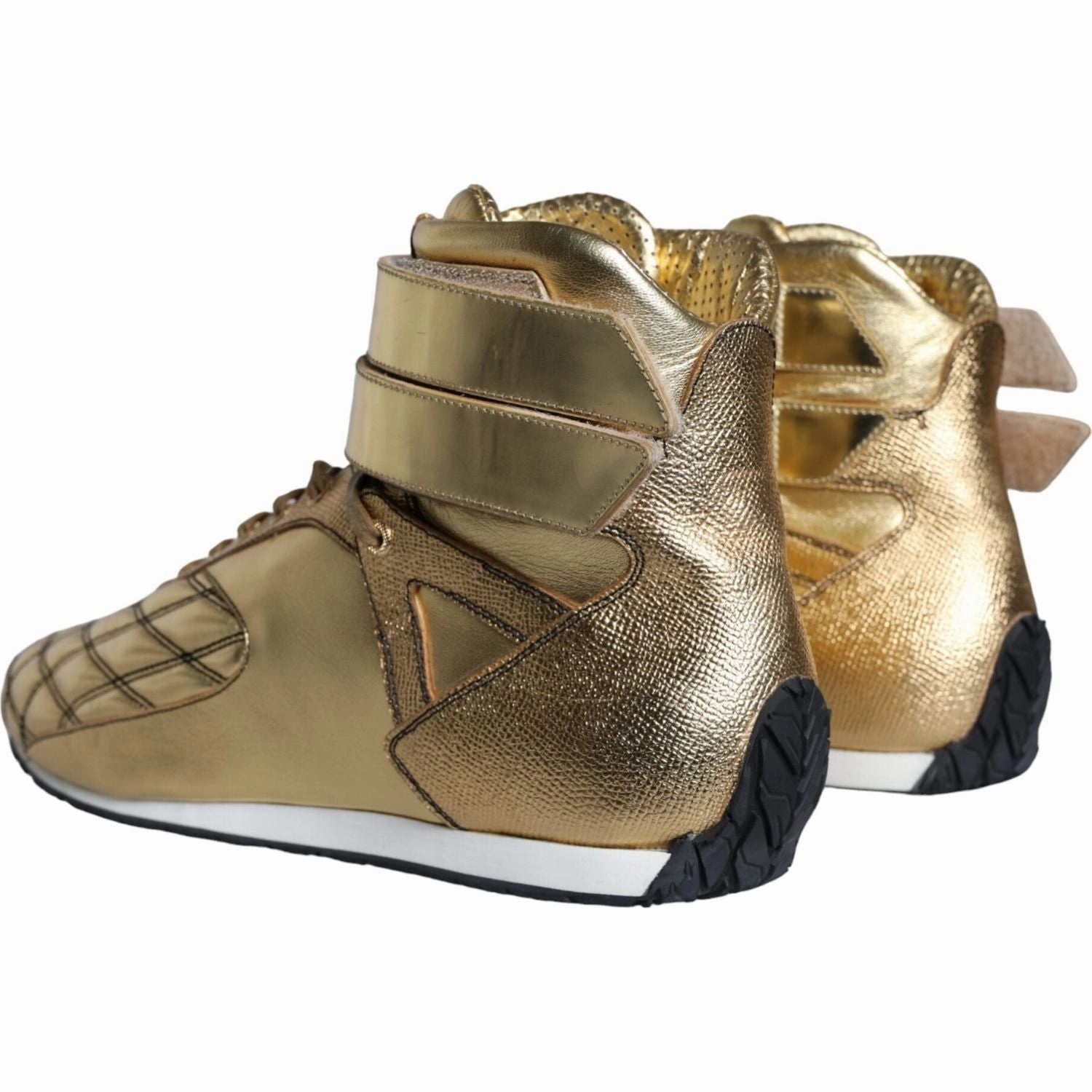 Dolce & Gabbana Gold Leather Sartoria High Top Sneakers Shoes Flat Summer Mules Shoes