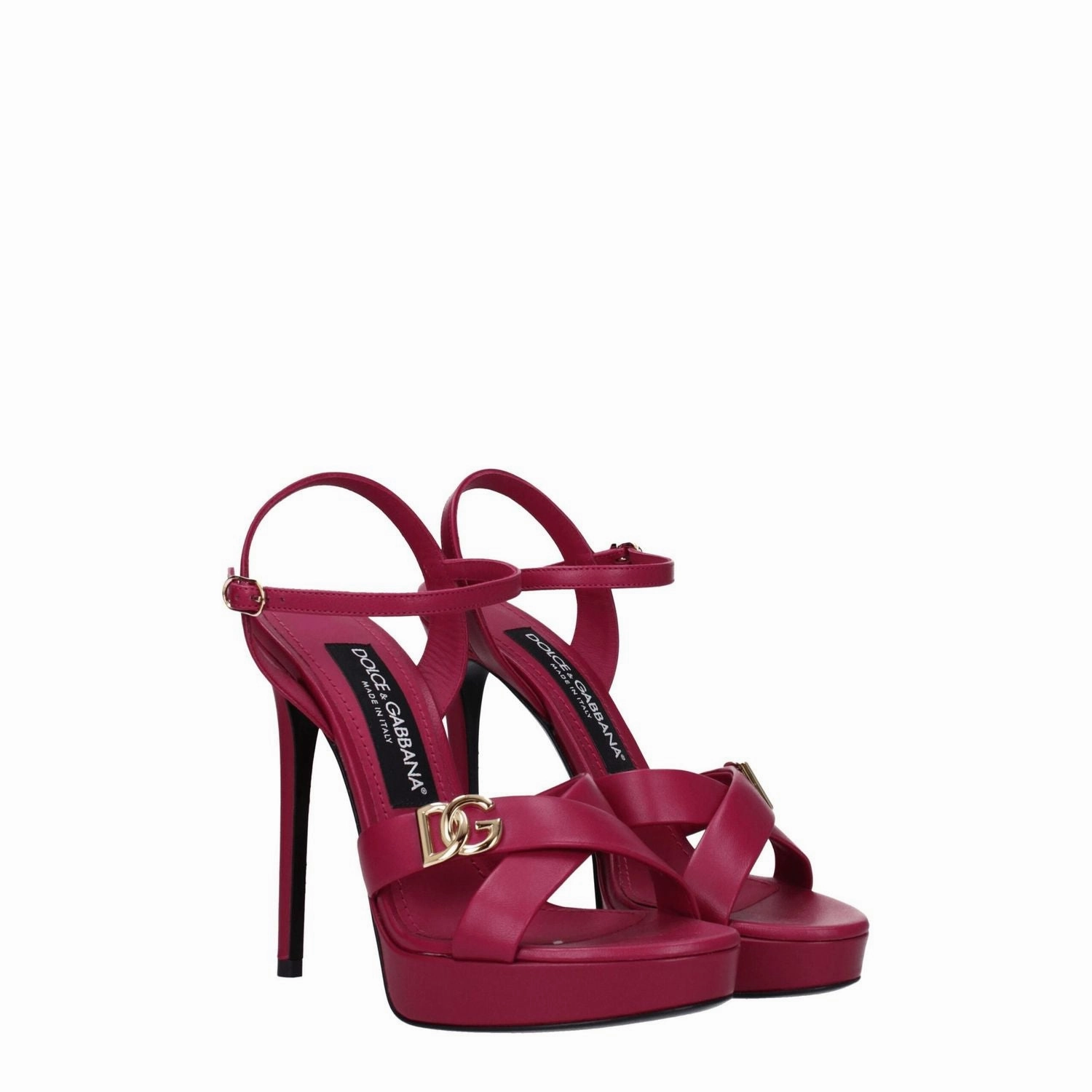 Dolce & Gabbana Pink Leather Platform Sandals Sandals Brickstone
