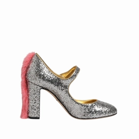 Sandals Bahamas Reviews Dolce & Gabbana Silver Glitter Mink Fur VALLY Pumps Shoes