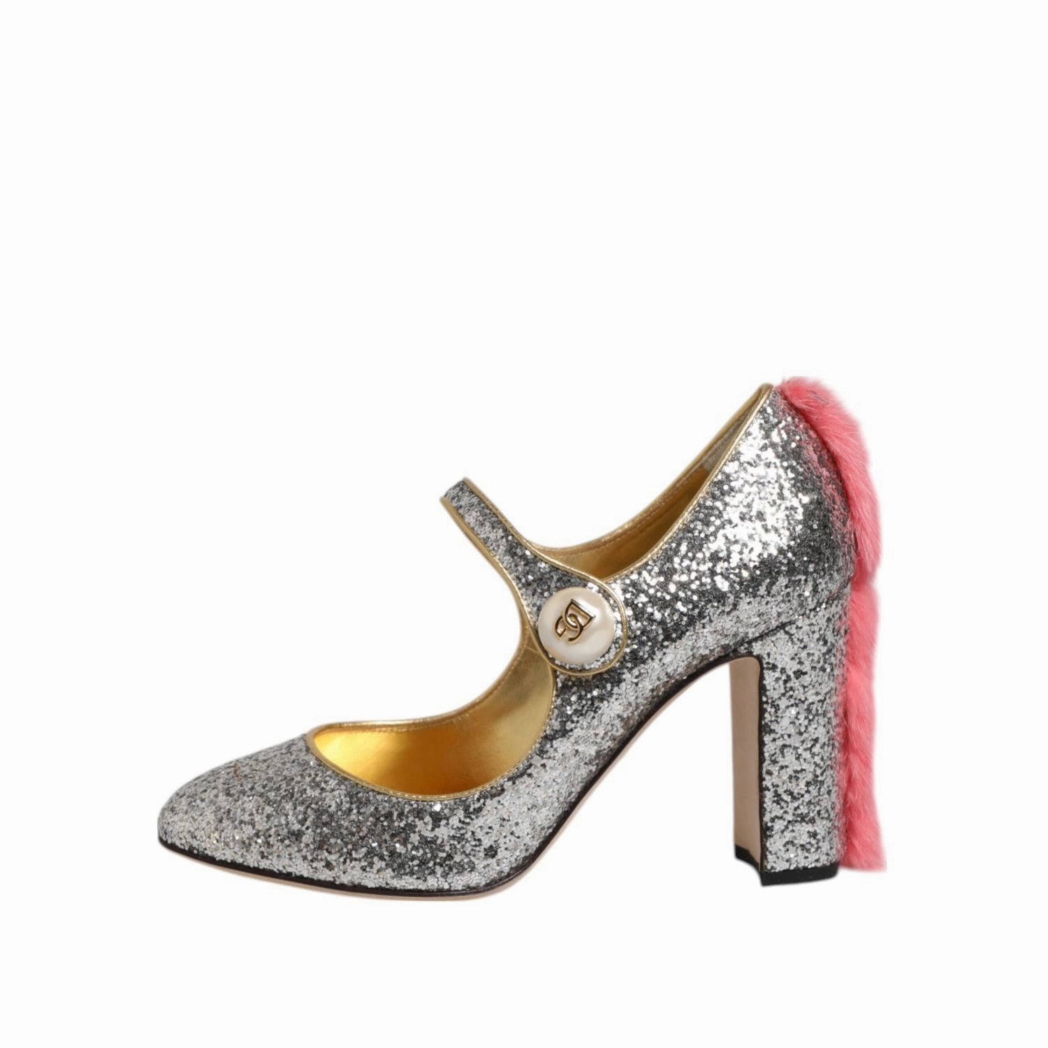 Dolce & Gabbana Silver Glitter Mink Fur VALLY Pumps Shoes Sandals On Amazon