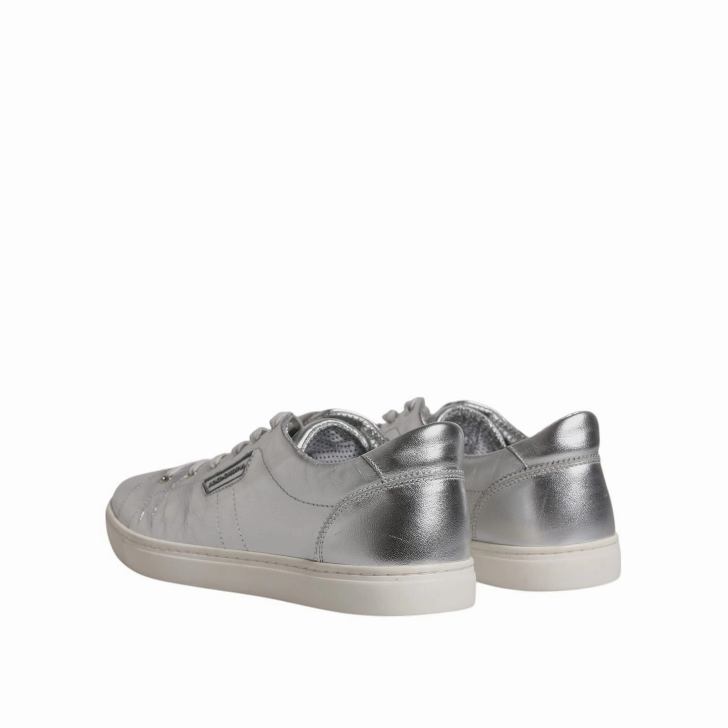 Dolce & Gabbana Silver London Low Top Leather Sneakers Shoes Add Heel To Flat Shoe