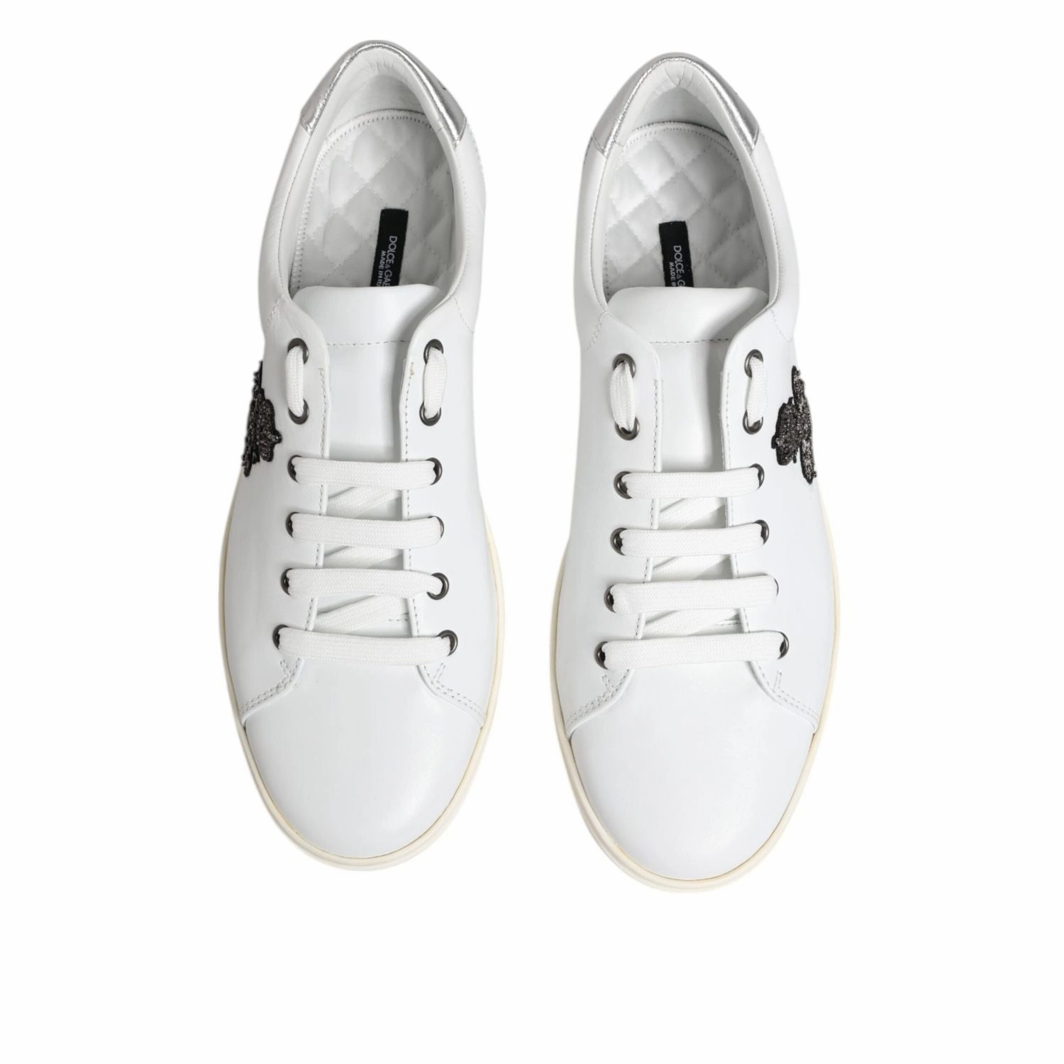 Dolce & Gabbana White Crown Bee Leather Low Top Sneakers Shoes Wedge Heel Sneakers Shoes