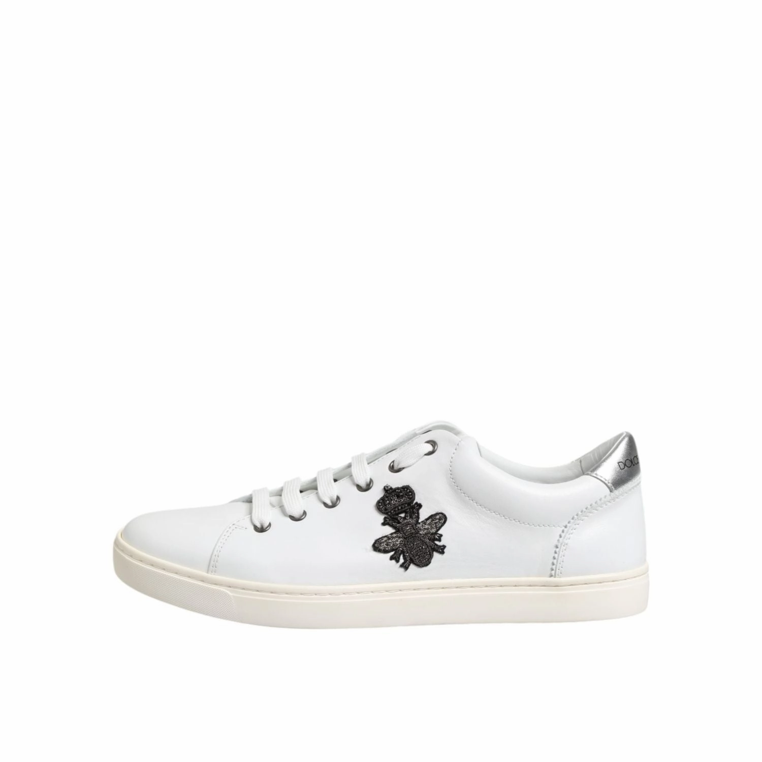 Dolce & Gabbana White Crown Bee Leather Low Top Sneakers Shoes Designer Sneakers On