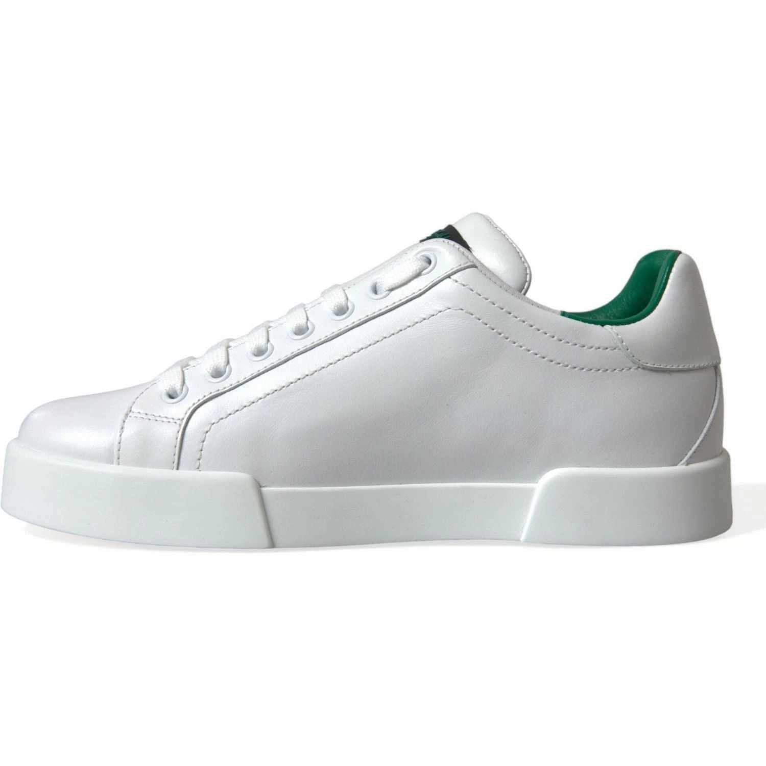 Dolce & Gabbana White Green Leather Portofino Sneakers Shoes Flat Sole Lifting Shoes