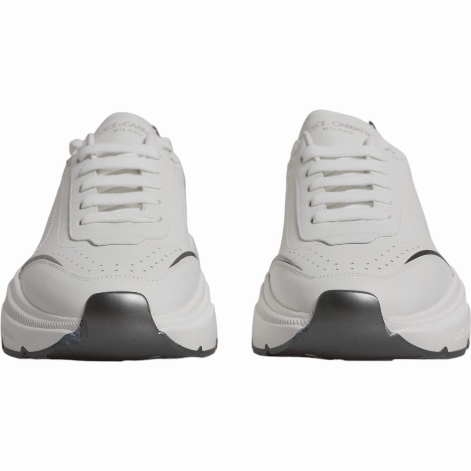 Dolce & Gabbana White Silver DAYMASTER Leather Sneakers Shoes Bobby Sneakers