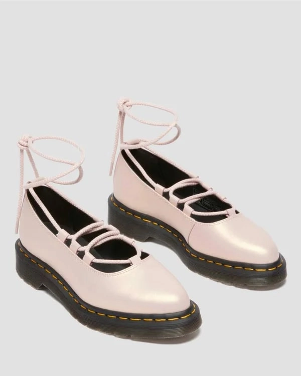 Dr. Martens Elphie II Lace Up Shoe - Powder Pink/Gold Shift Leather Flat Christmas Shoes