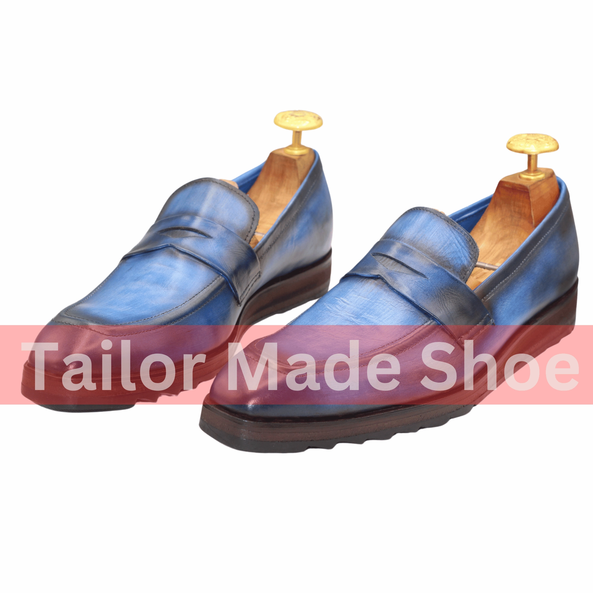 Skechers Loafers Men's Handcrafted Blue Leather Loafers  Smart Casual Style ustom-Made Blue Leather Loafers  Penny Strap Design