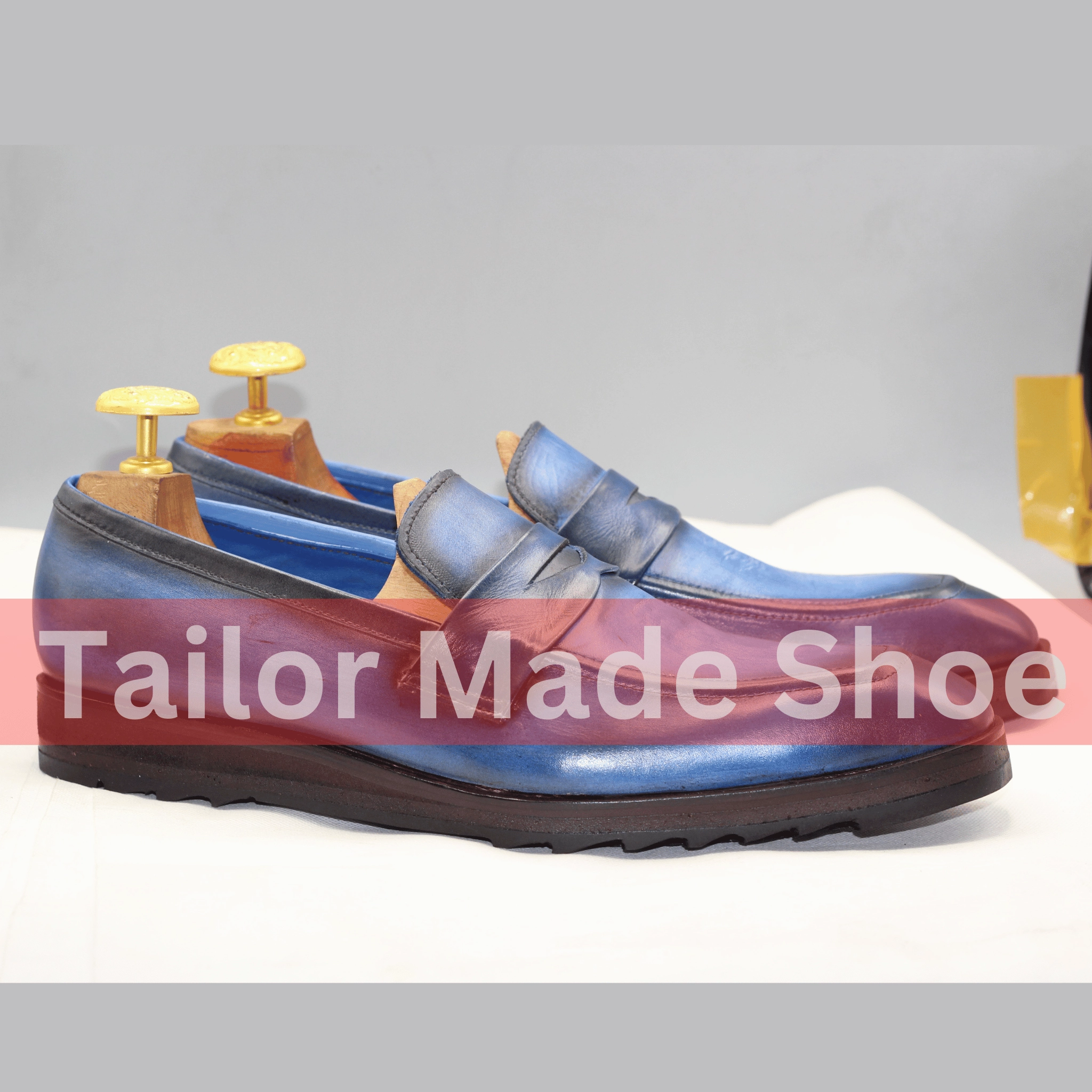 Men's Handcrafted Blue Leather Loafers  Smart Casual Style ustom-Made Blue Leather Loafers  Penny Strap Design Everyday Loafers