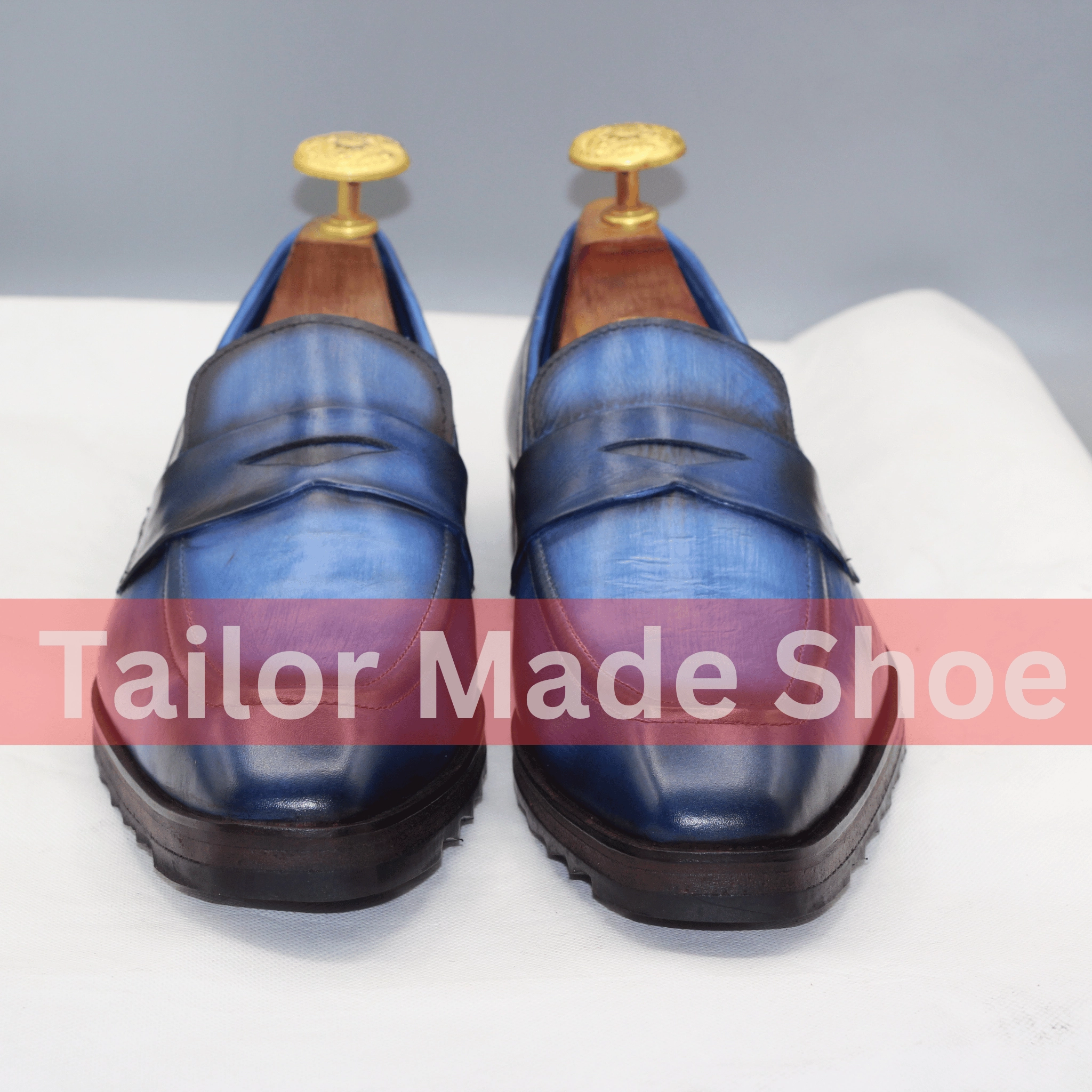Men's Handcrafted Blue Leather Loafers  Smart Casual Style ustom-Made Blue Leather Loafers  Penny Strap Design Loafers Tux