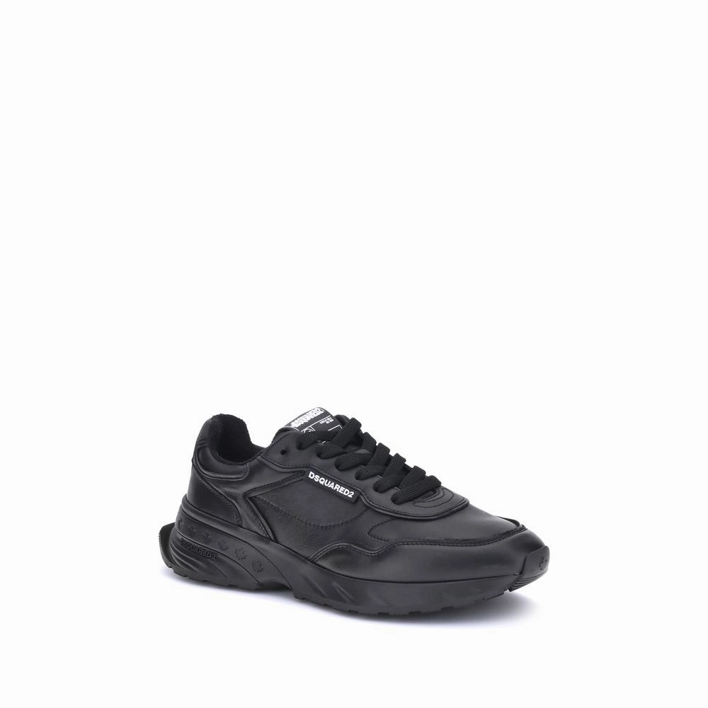 Dsquared Black Calf Leather Bos Taurus Athletic Sneakers Cos Sneakers