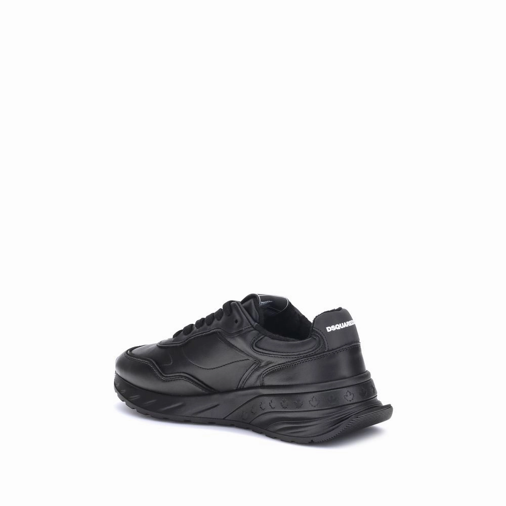 Dsquared Black Calf Leather Bos Taurus Athletic Sneakers Cheap Steel Toe Sneakers