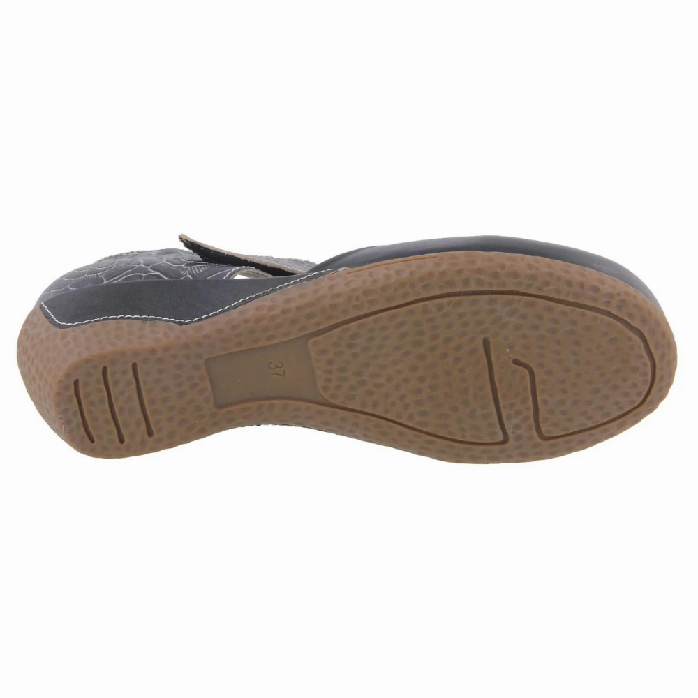 Extra Wide Casual Dress Shoes L'Artiste By Spring Step Gloss-Pansy Black Leather Mary Jane (Women's)