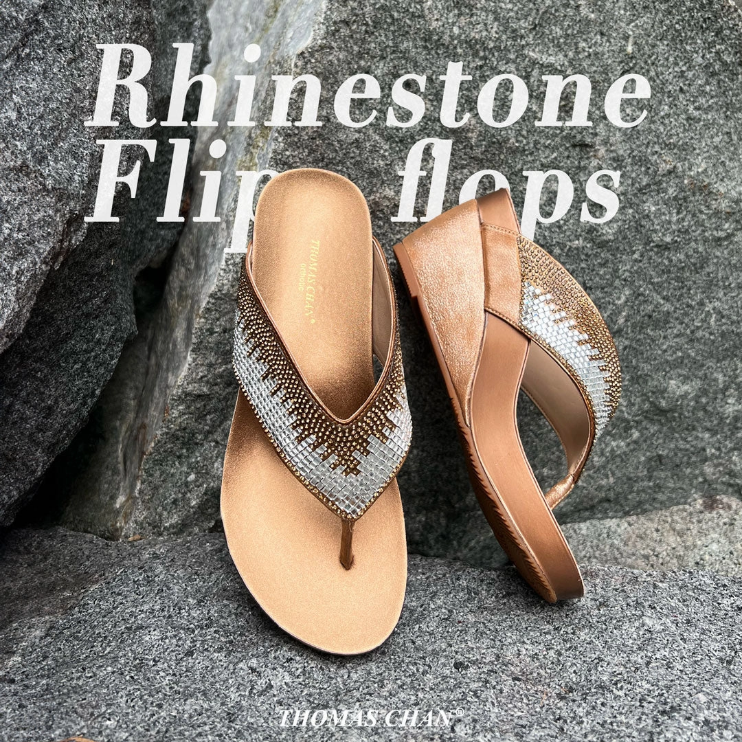 Suede Rhinestone Wedge Flip Flops 3" inch [Arch-legance Series][ODD SIZES LEFT for Bronze & Silver] Flip Flops Size 10