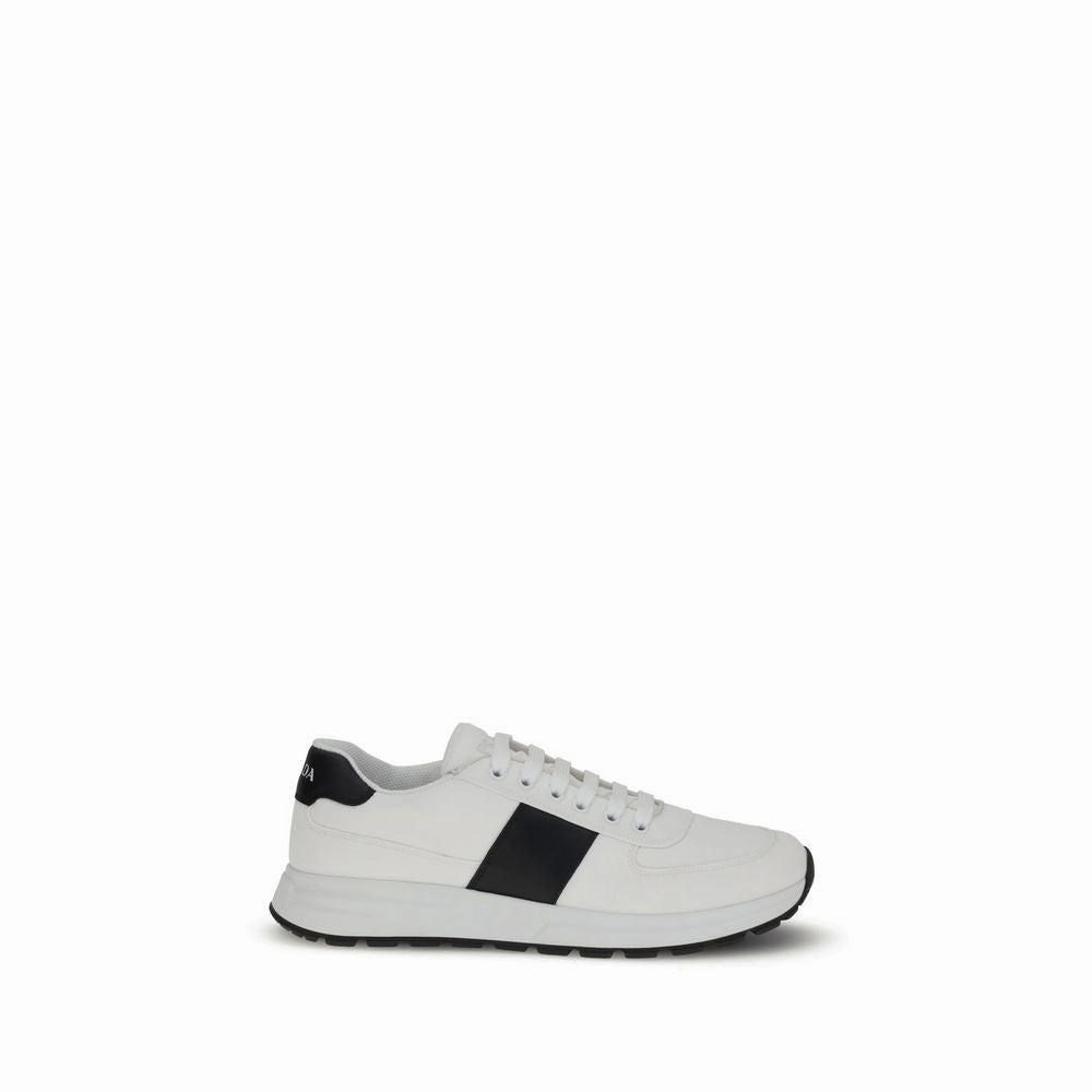Prada White Calf Leather Bos Taurus Low Top Sneakers Off Canvas Sneakers