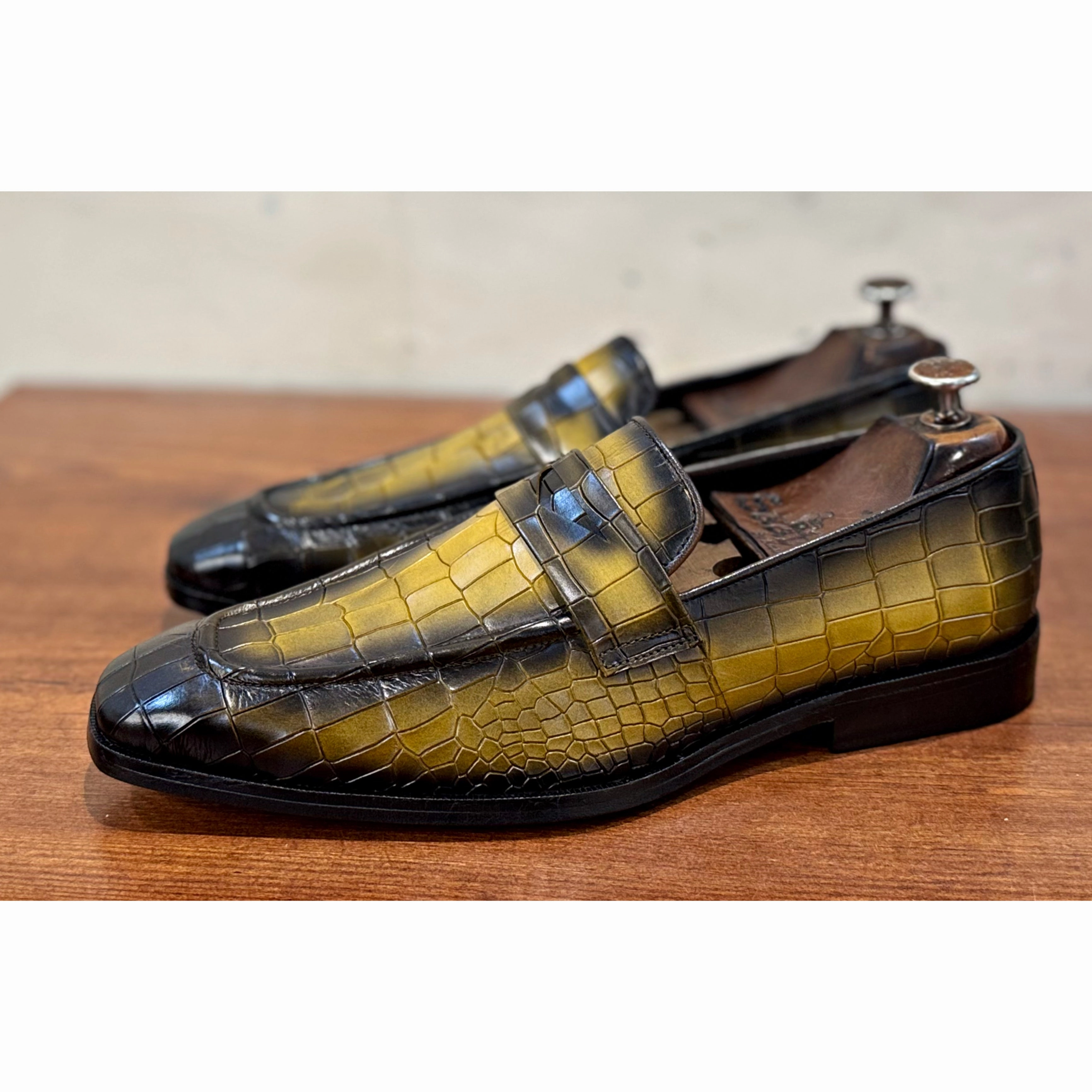Penny Loafers Yellow Hand Patina Loafers With A Skirt