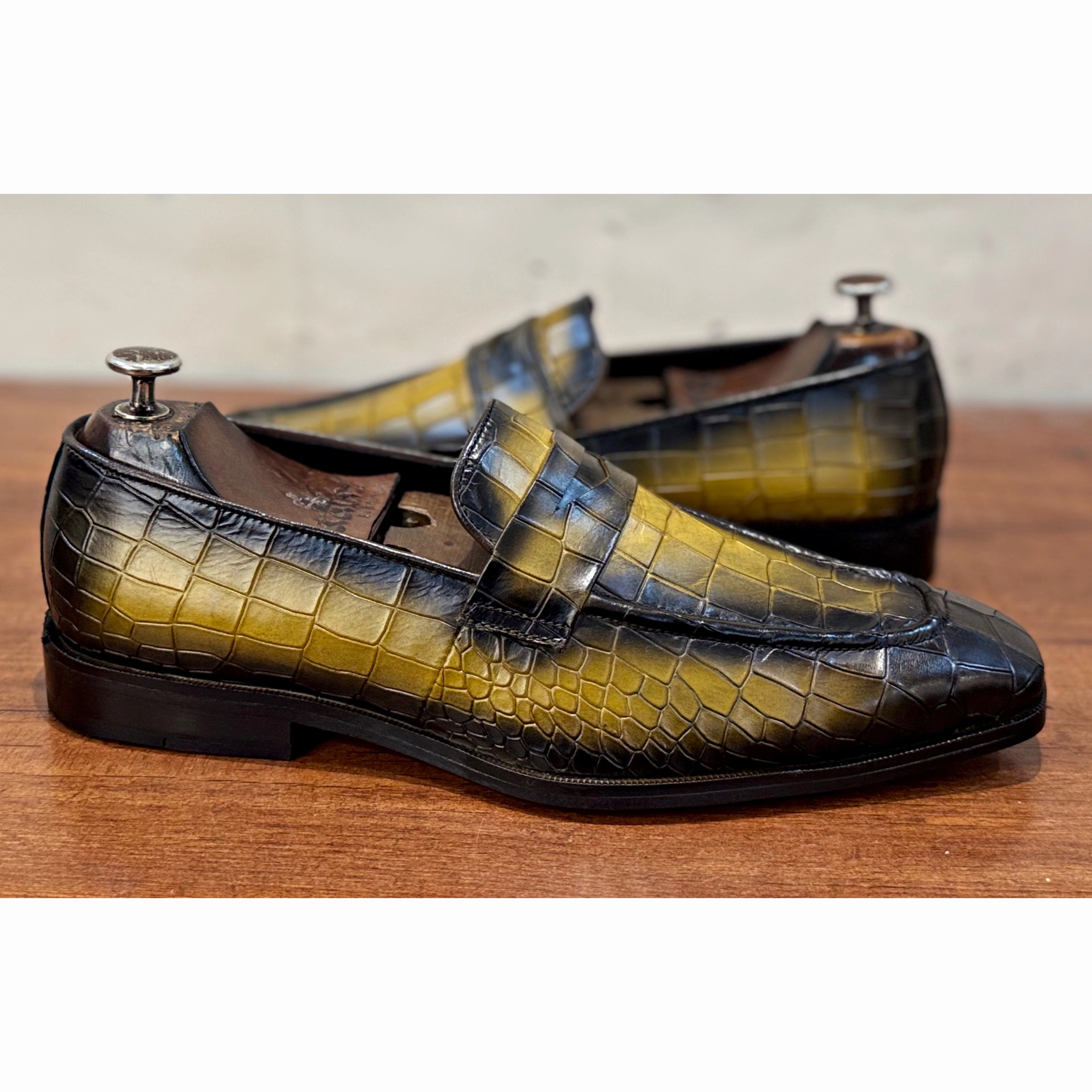 Suede Gucci Loafers Penny Loafers Yellow Hand Patina