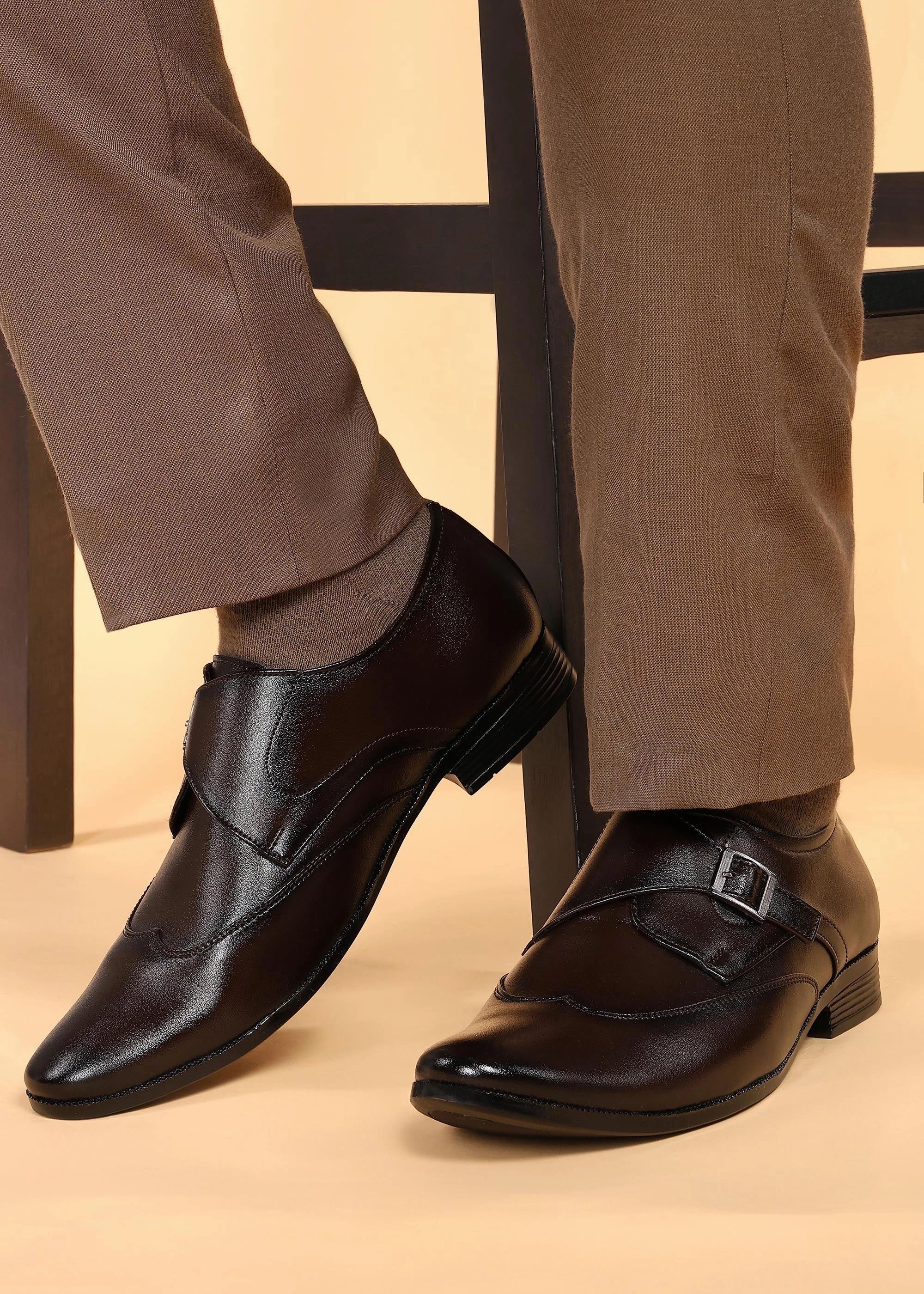 Paragon Men's Brown Formal Shoes with Buckle| Durable & Sturdy for Outdoor Wear Fashion Nova Flat Shoes