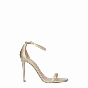 Stuart Weitzman Gold Leather Stiletto Heel Sandals Dress With Sandals