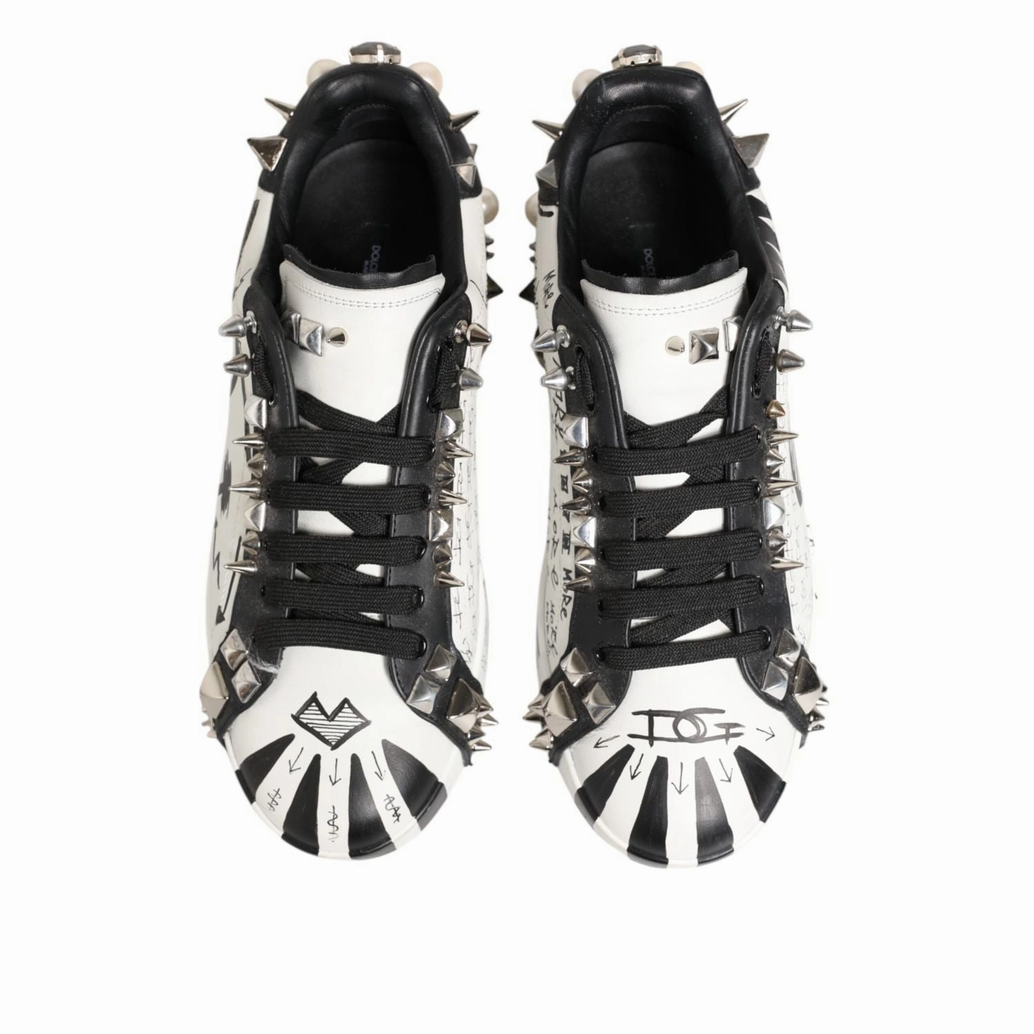 Sneakers With Tights Dolce & Gabbana White Studded Printed Low Top Sneakers Shoes