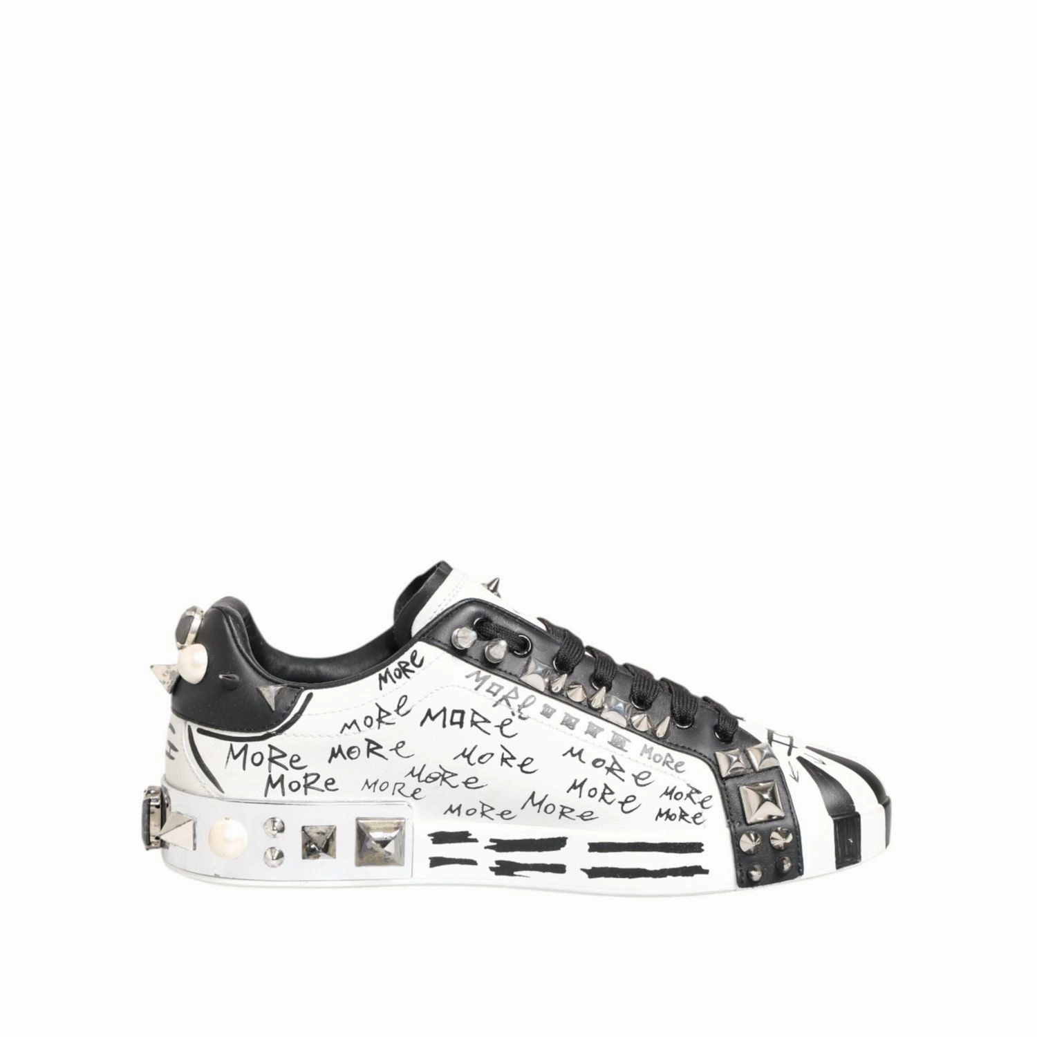 Dolce & Gabbana White Studded Printed Low Top Sneakers Shoes Boys Sneakers